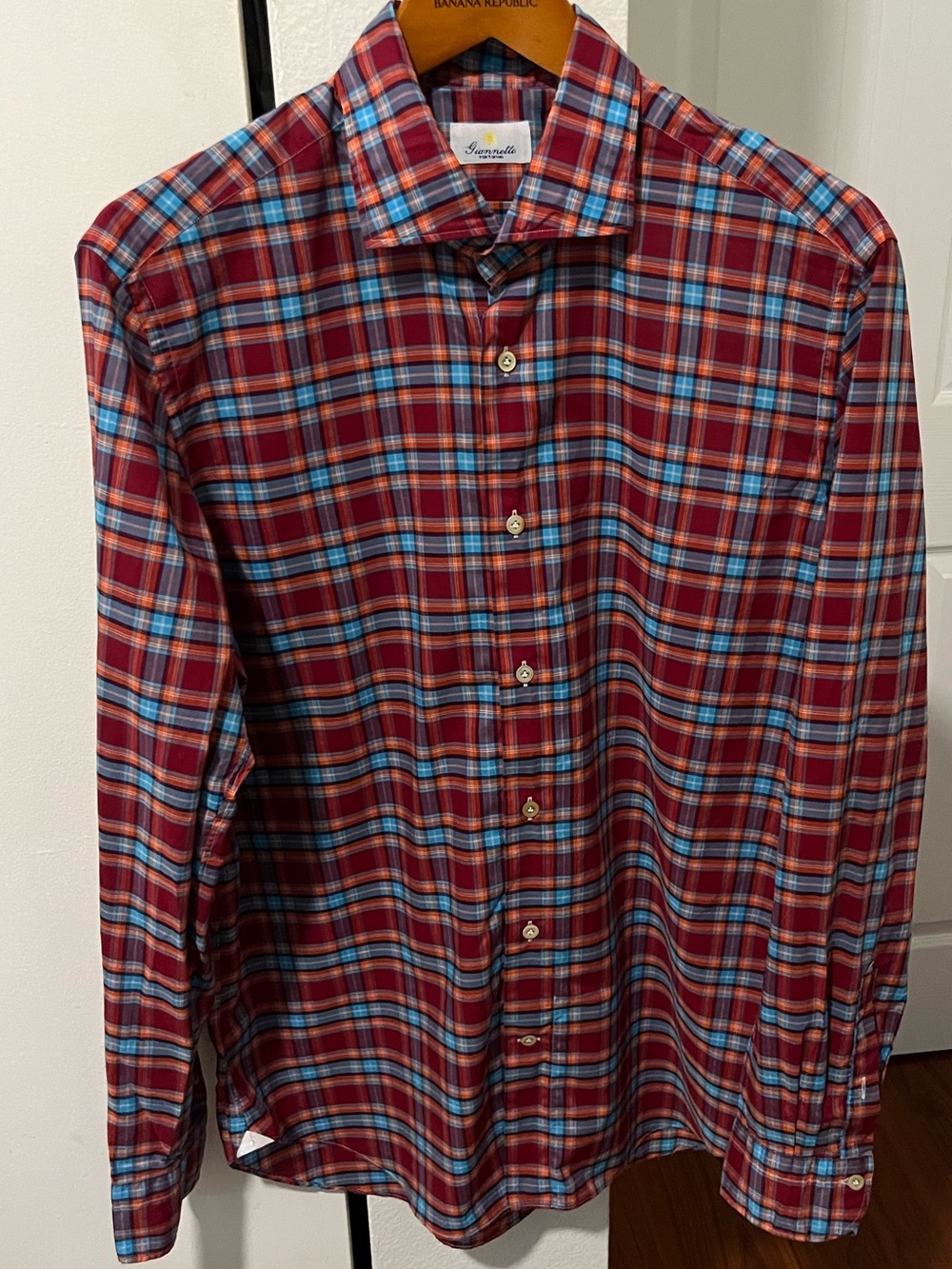 Giannetto Portofino Red Plaid Casual Button-Down Shirt